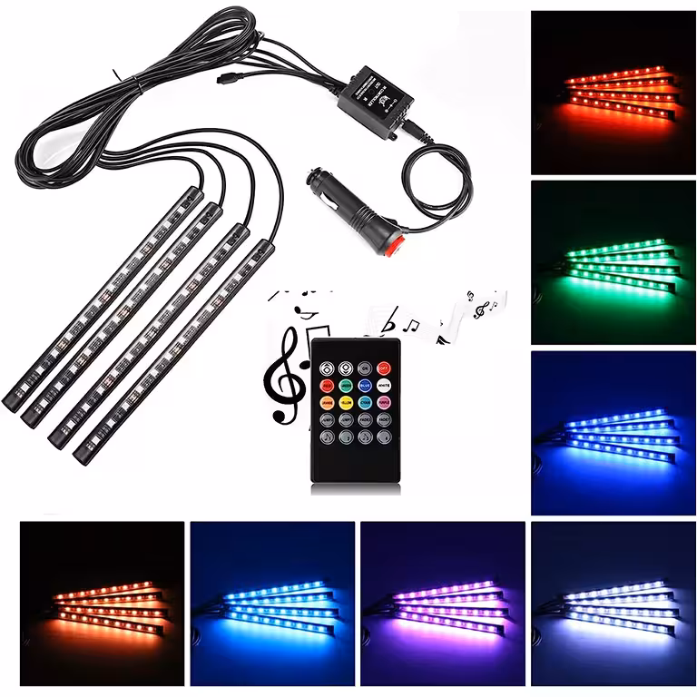Car Ambient Lights – RGB LED Strip Interior Lighting Kit with Sound Sensor