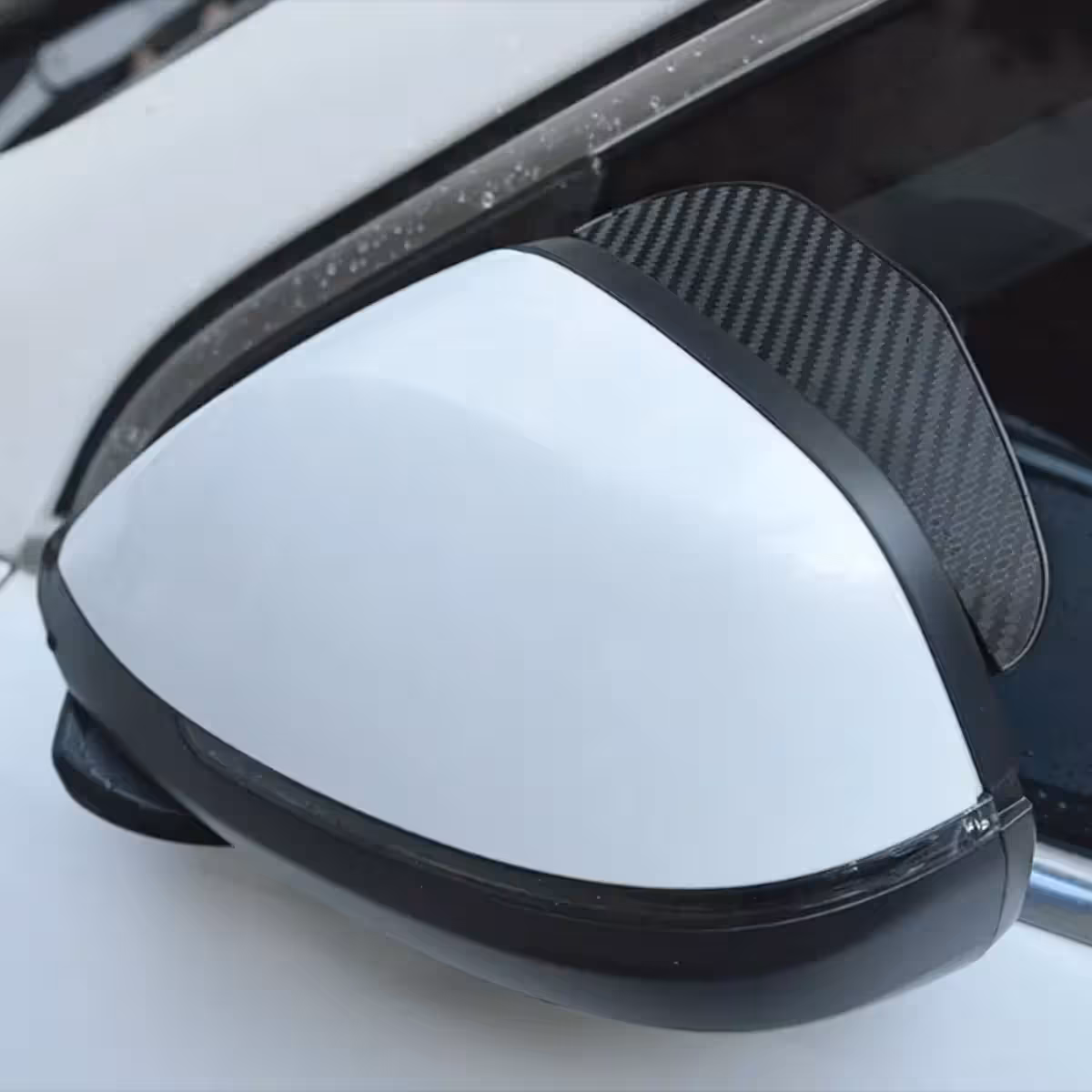 Car mirror guards with 3D carbon effect and rain protection