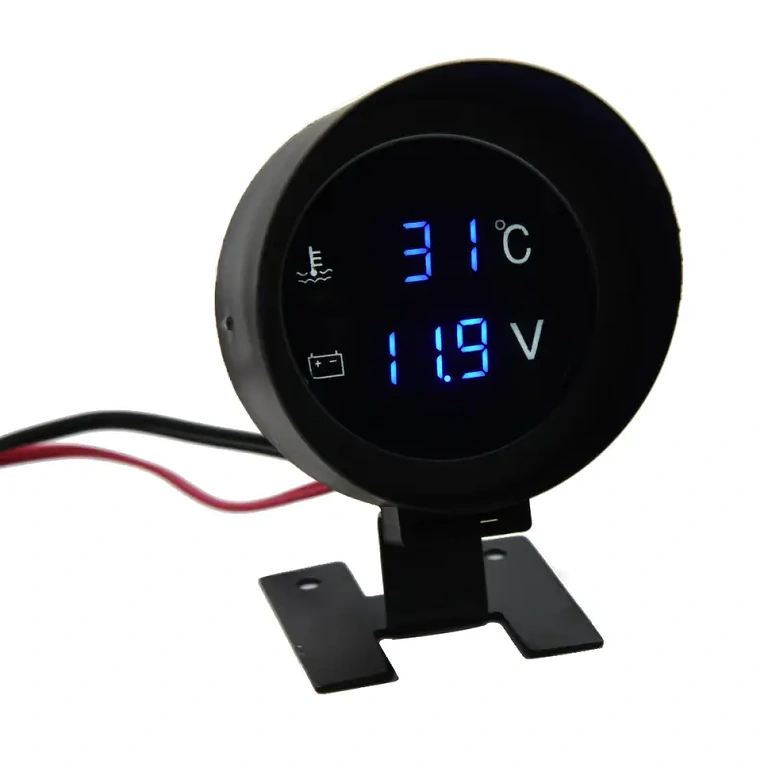 2-in-1 digital gauge for measuring water temperature and battery voltage in 12V or 24V vehicles