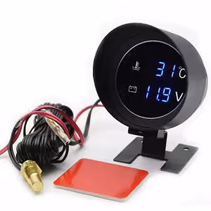 Digital Water Temperature Gauge with Probe and Voltmeter – Car, Tractor, 12V/24V
