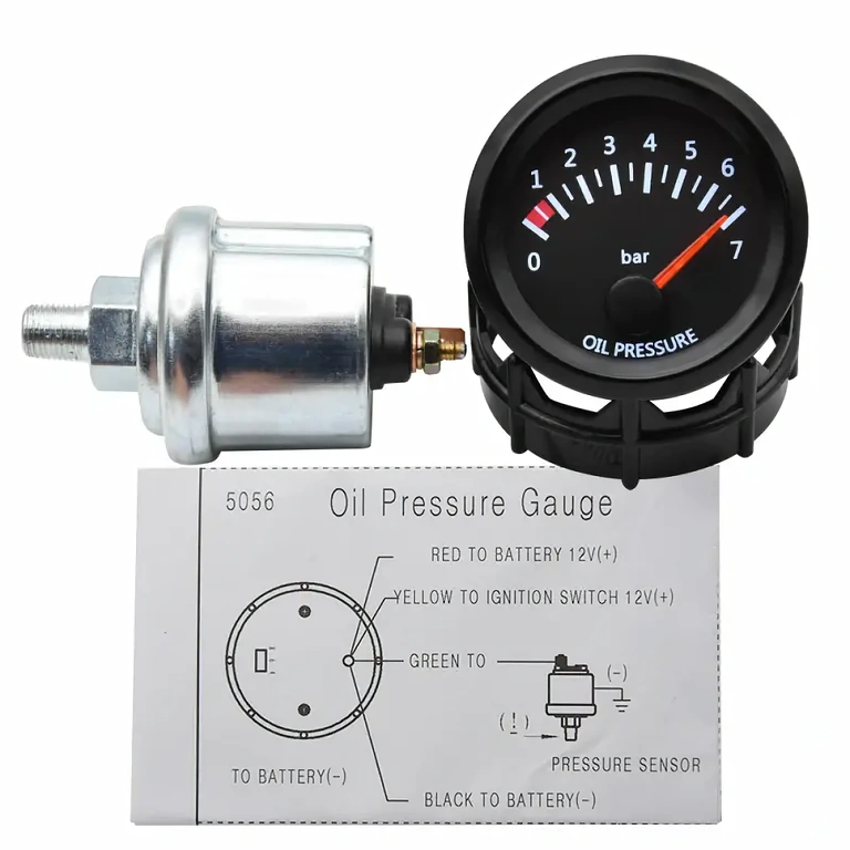 Gauge for monitoring engine oil pressure, essential for optimal performance