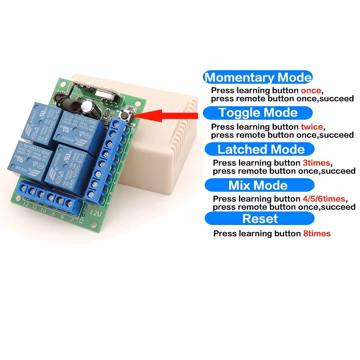 12V relay module with remote for industrial and agricultural automation