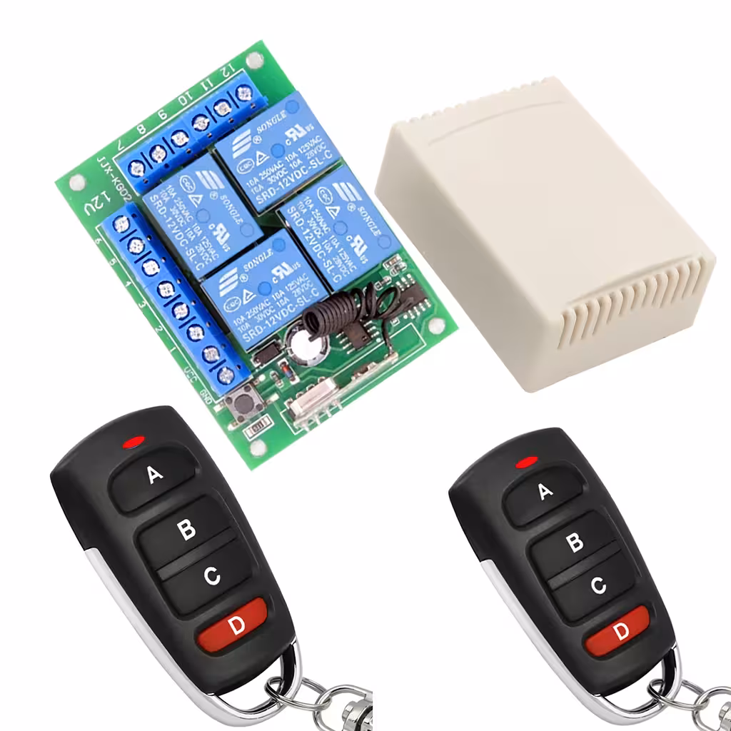 4-Channel Remote Relay 12V – Module with 4 Relays and 2 Remotes Included