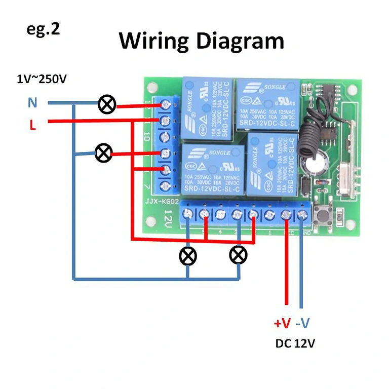 4-channel 12V relay wiring diagram Wiring diagram for 4-channel 12V relay