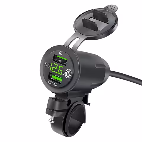 USB Phone Charger with Voltmeter, QC 3.0 – Motorcycle Socket, Fast Charging