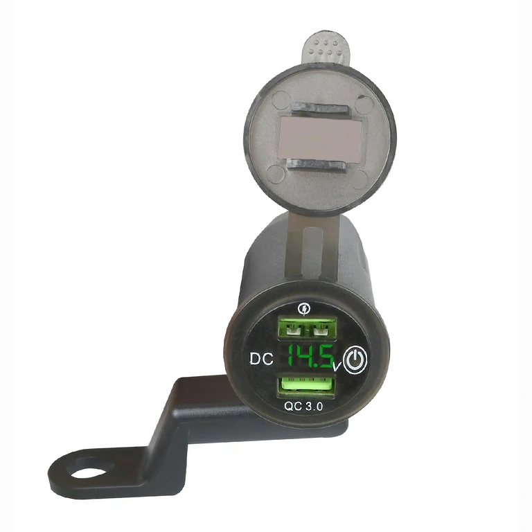 Motorcycle charger with digital voltmeter and anti-slip protection