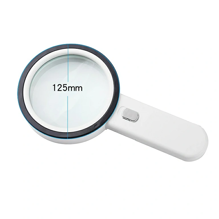 Magnifying glass with 107 mm lens and LED lighting for reading and details