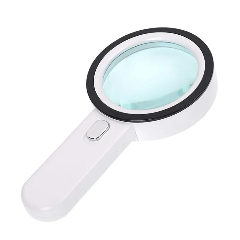 Magnifier with 12 white LEDs and 1 UV LED for precise examination