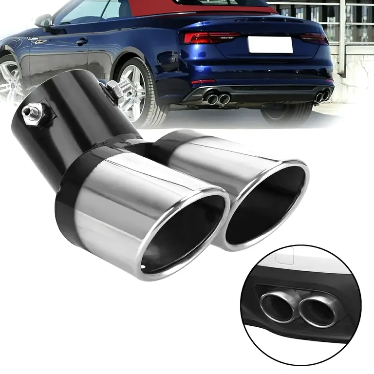 Chrome exhaust ornament with dual stainless steel tips