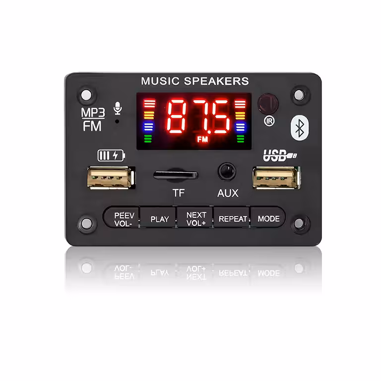 Bluetooth 5.0 Audio Module with FM Radio, MP3, and 2x40W Stereo Amplifier, 5V/12V