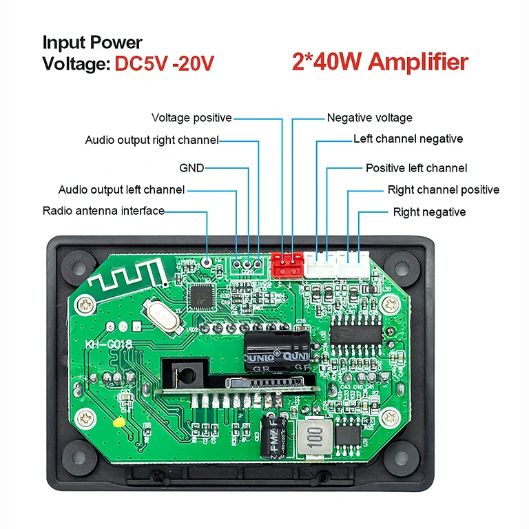 Board with FM radio, Bluetooth, and MP3 Complete audio board with FM radio, Bluetooth, and MP3