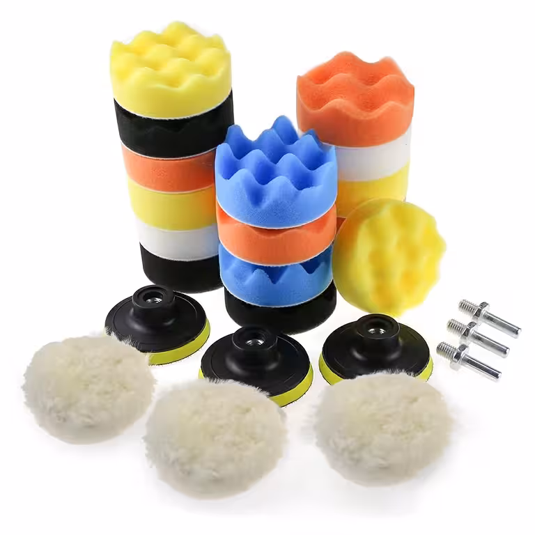 Car Polishing Kit with 75mm Pads and 80mm Sponges – Drill Adapters Included