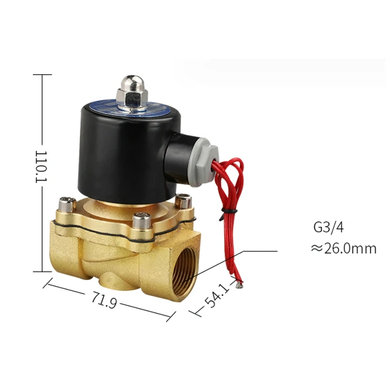 Detailed dimensions of 220V 3/4 inch solenoid valve