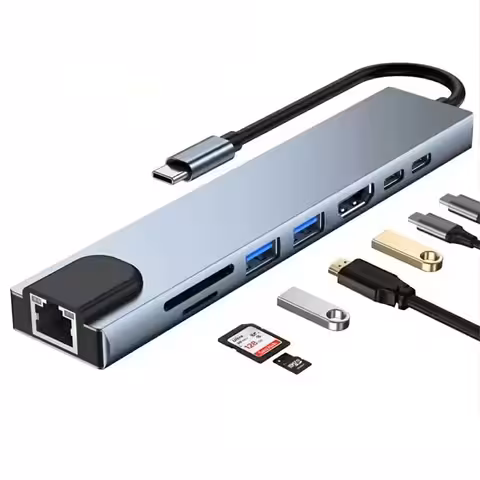 8-in-1 USB-C Hub with HDMI 4K, RJ45, USB 3.0, and Power Delivery – MacBook, Dell, Lenovo