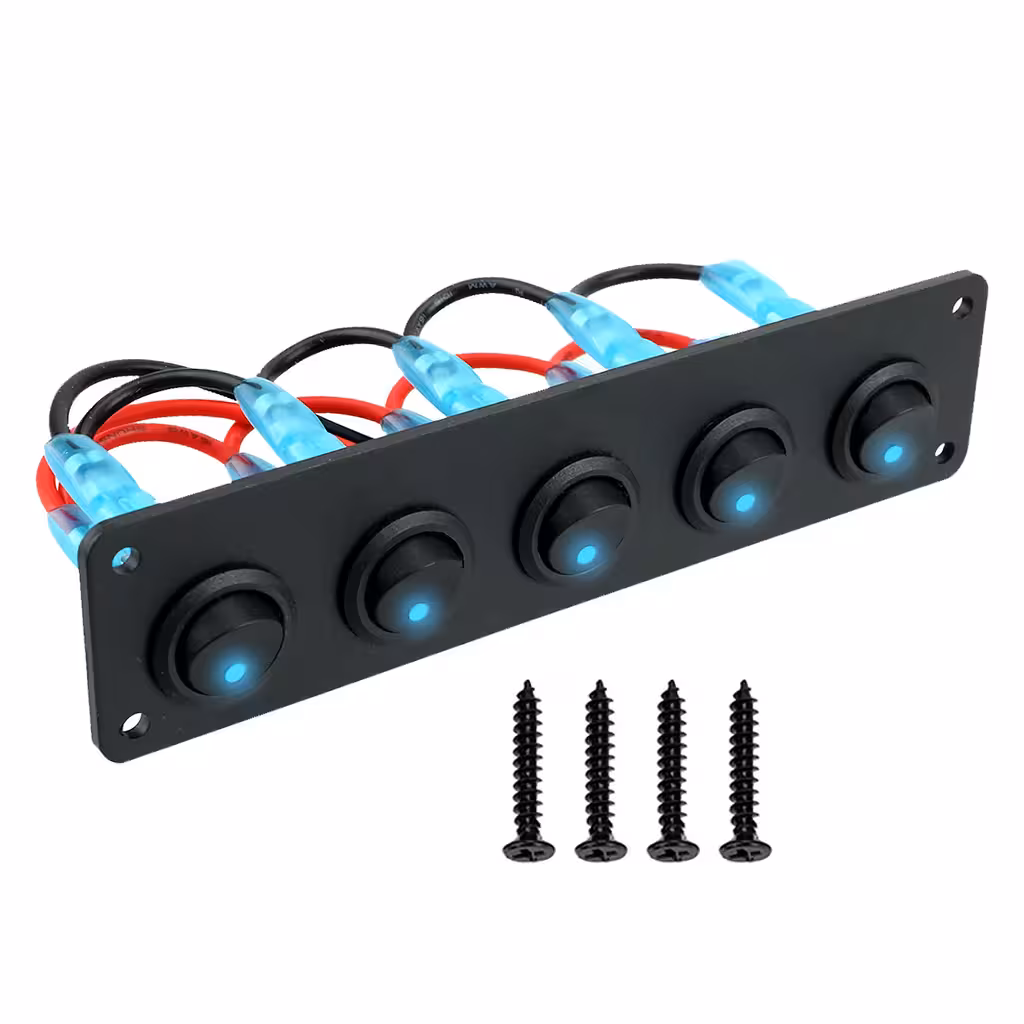5-Button Car Switch Panel ON/OFF with Blue LED 12V/24V