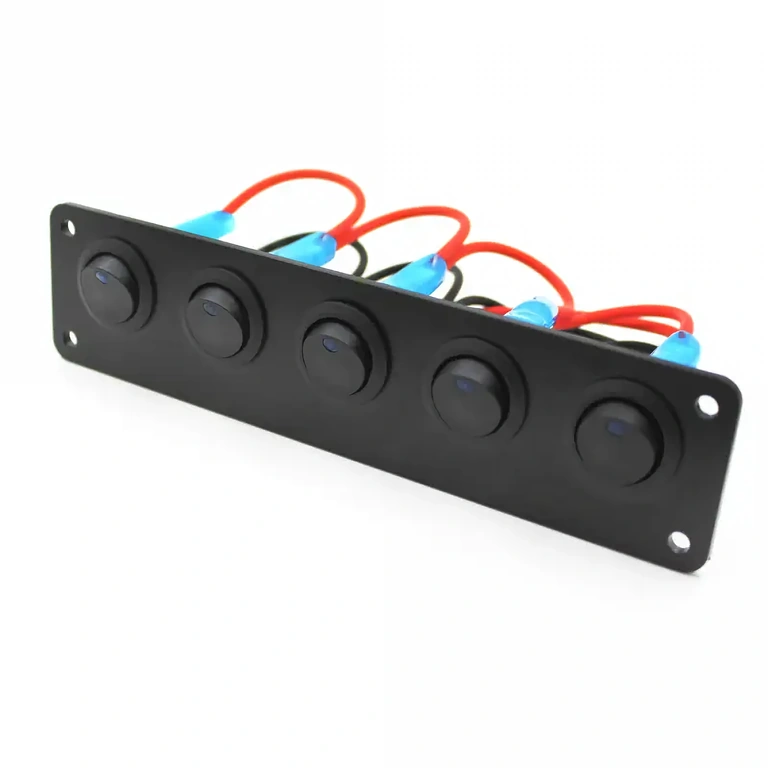 Rocker buttons with blue LED Detail of 5 rocker buttons illuminated with LED