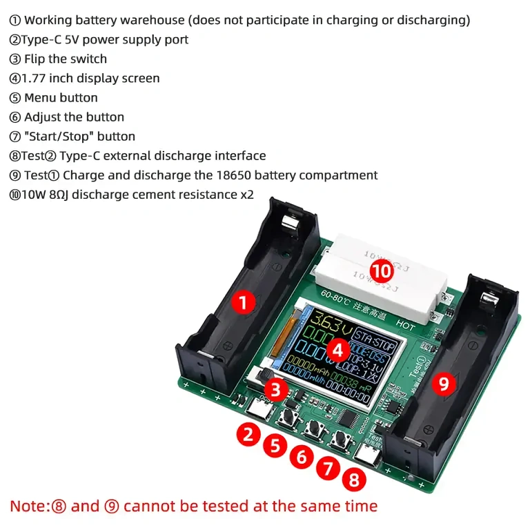 Dual analyzer for 18650 batteries Simultaneous analysis of two Li‑ion 18650 cells