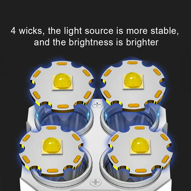 Flashlight with 4 super bright LEDs Flashlight with 4 LED sources for intense and uniform lighting