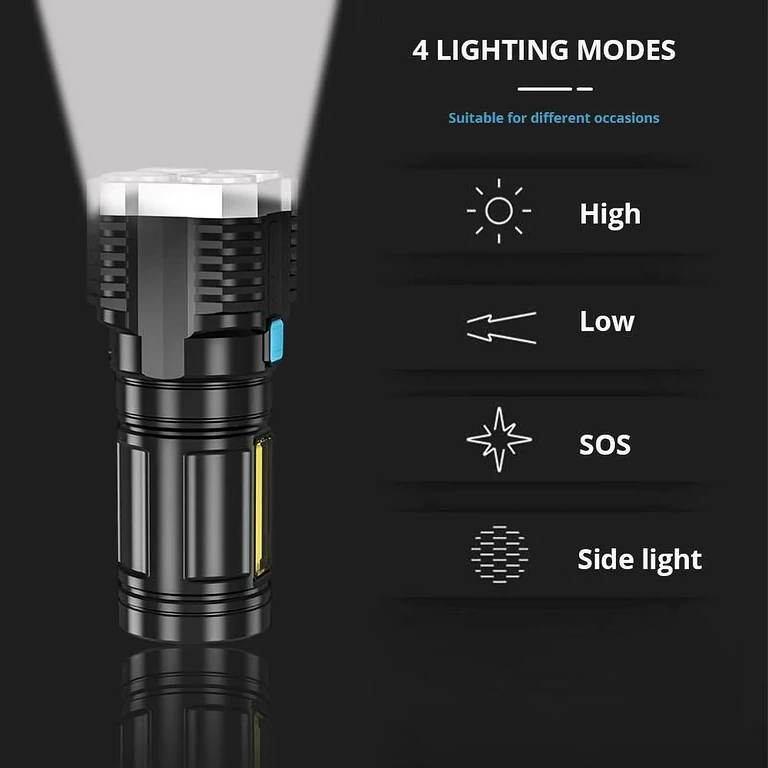 LED flashlight with 4 lighting modes Versatile flashlight with four adjustable light modes