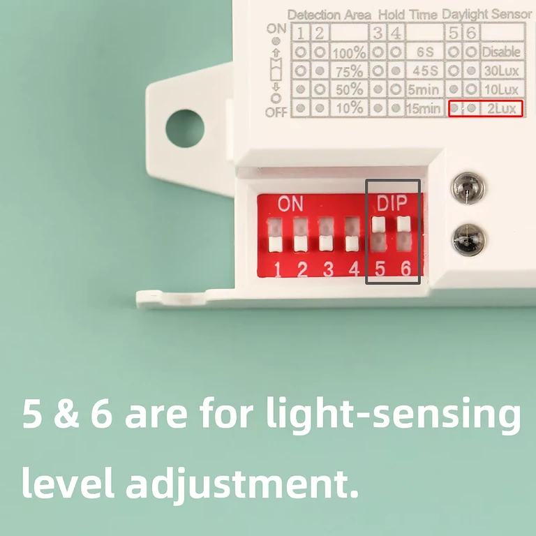 Light threshold selector from 2 to 2000 lux for twilight sensor