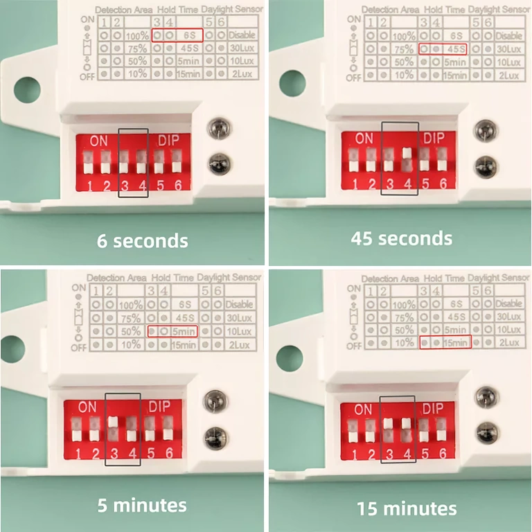 Sensor adjustment controls: distance, ambient light, and time