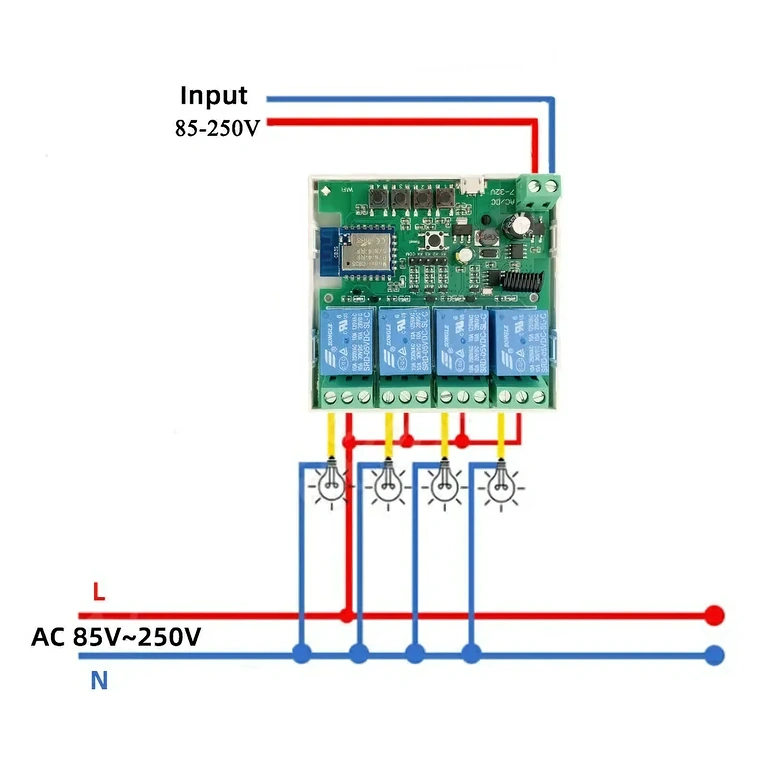 Relay connection for light bulbs Example connection of Tuya smart switch to lighting installations