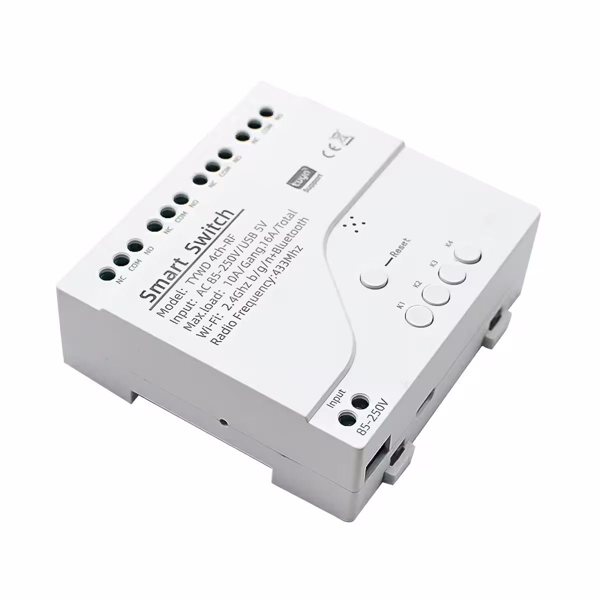 WiFi relay module mounted on DIN rail for easy integration