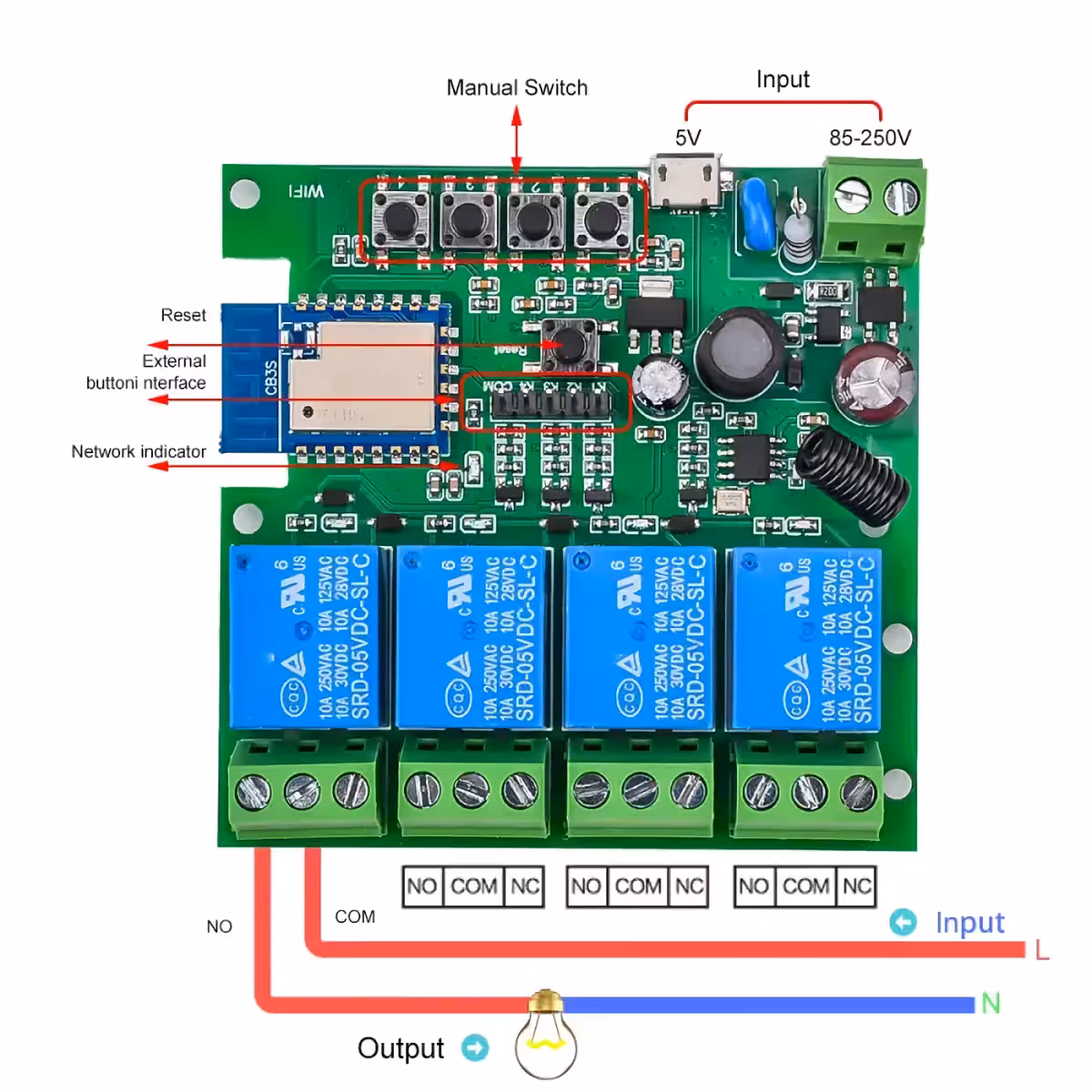 Connection diagram for smart module to power and load
