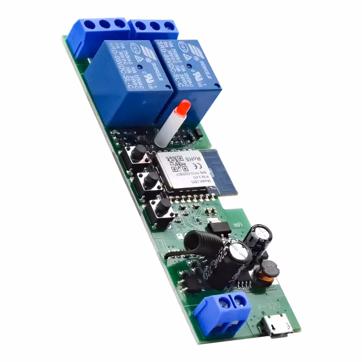 Inching function with adjustable timer on 2-channel WiFi relay