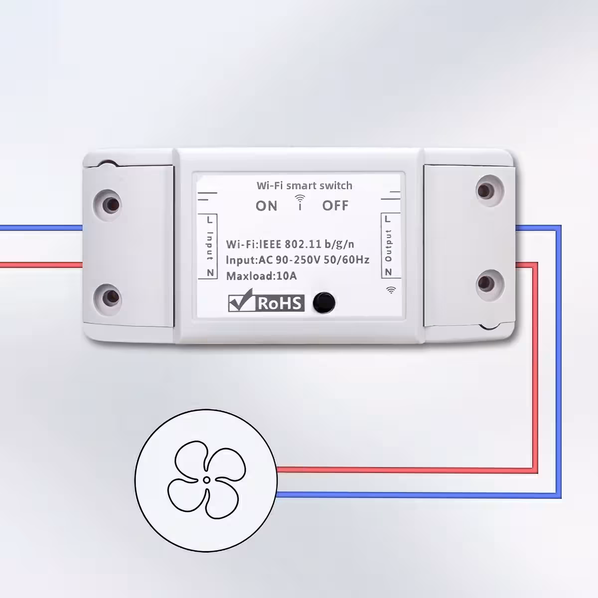 Detailed diagram for wireless relay installation with electrical connections and WiFi