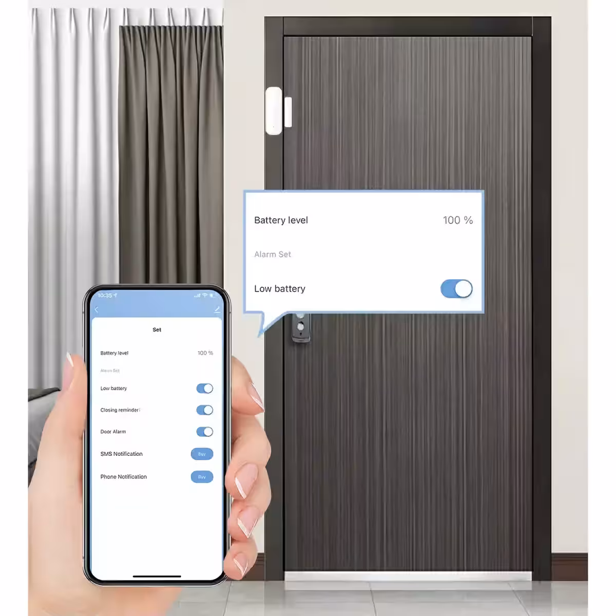 Automatic notification on door opening via mobile app
