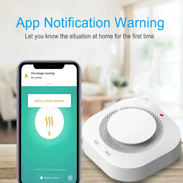Wireless smoke alarm with Tuya connectivity Wireless smoke detector with real-time alerts via app