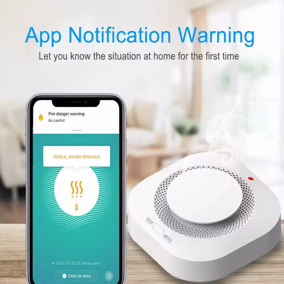 Wireless smoke detector with real-time alerts via app