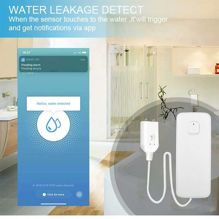 Wireless sensor for leak detection, compatible with Smart Life