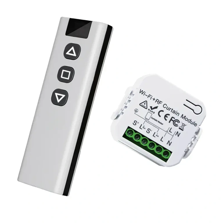 Detail of smart remote for curtains, blinds, or roller shades