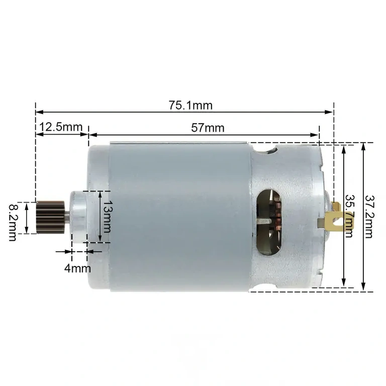 RS550 GRS550VC motor dimensions Image with exact dimensions of RS550 motor for electrical applications
