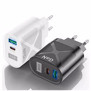 65W GaN USB-C & USB-A Phone and Tablet Charger – Fast Charger PD QC for iPhone, Samsung, Android