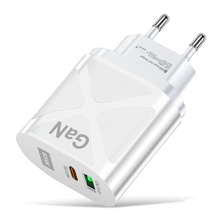 White wall charger, compact, GaN technology, high power
