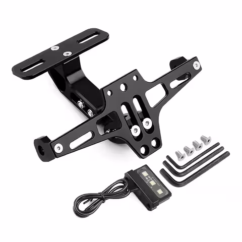 Folding Motorcycle License Plate Holder with LED – Universal Sport