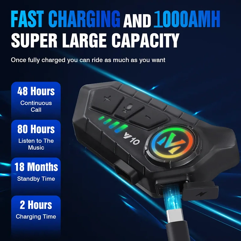 Motorcycle Intercom with Long Battery Life Motorcycle intercom system with up to 32 hours battery life