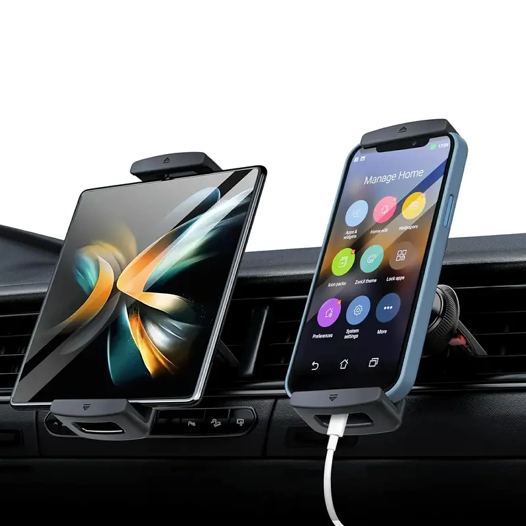 Adjustable car tablet holder 7–12 inch, mountable on air vent