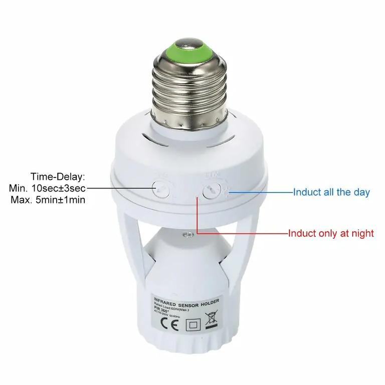 Lamp Holder with PIR Sensor and Timer Socket with motion sensor and timer for efficient lighting