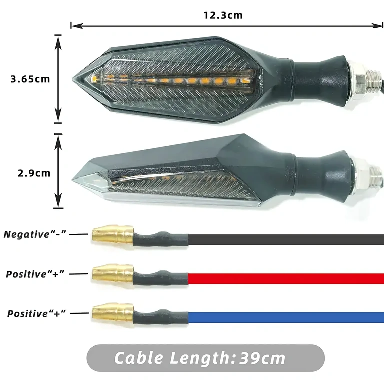 Indicators with black, blue, and red wires for connections