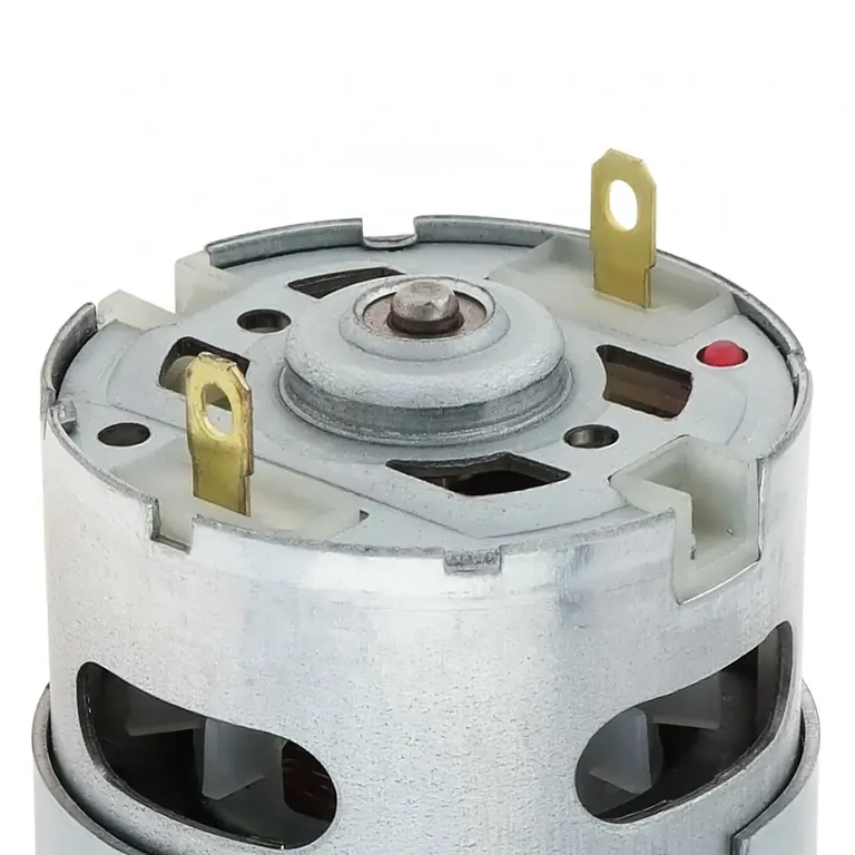 Top view of DC RS-550 motor with mounted pinion