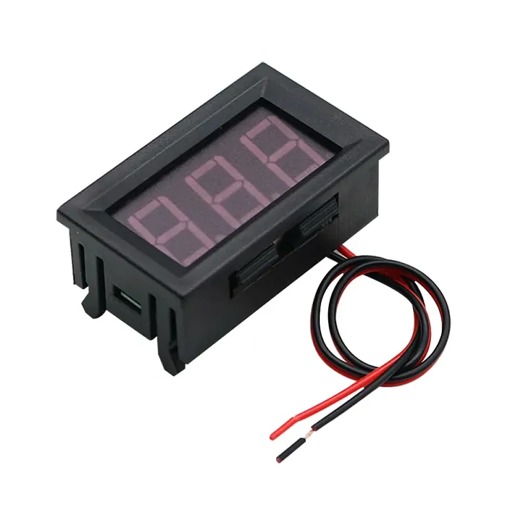 AC voltmeter digital screen with blue LED digits, clear visibility