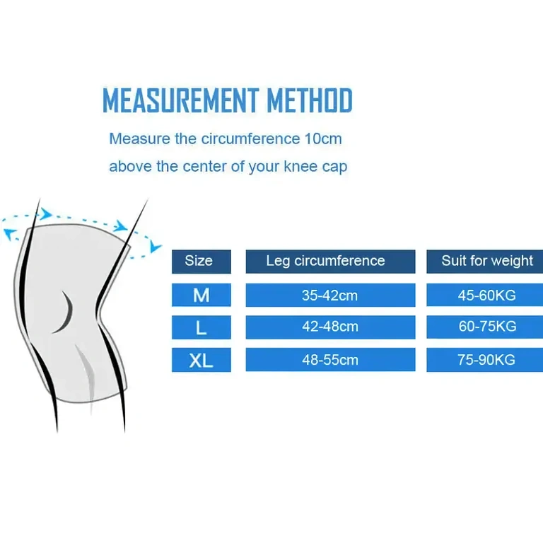 Knee brace available in sizes M, L, and XL, fits various circumferences