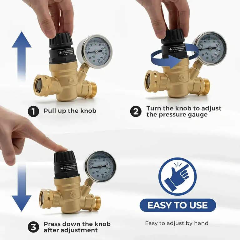 High-precision water pressure regulator Regulator with fine pressure adjustment, up to 160 PSI