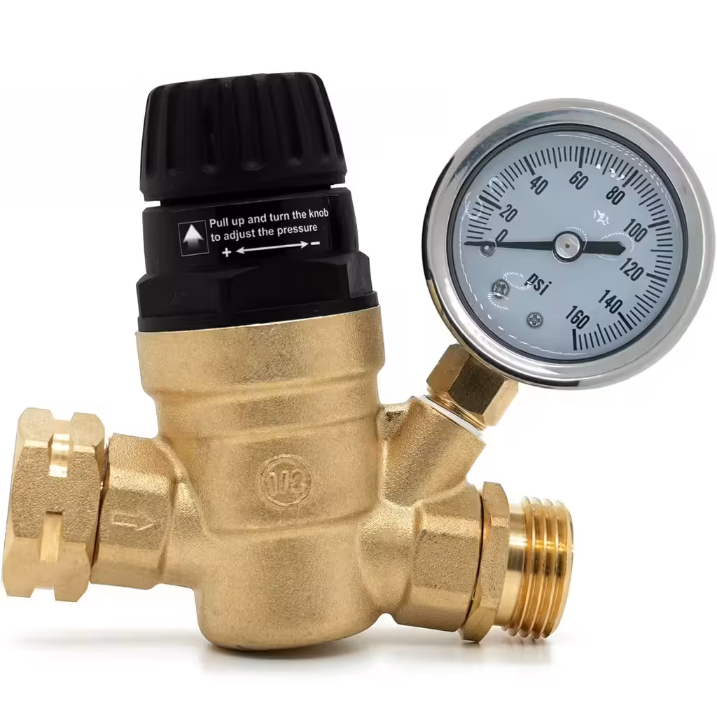 Water Pressure Regulator / Reducer 3/4″ with Gauge – Limit for Irrigation, Pump, Boiler, Caravan