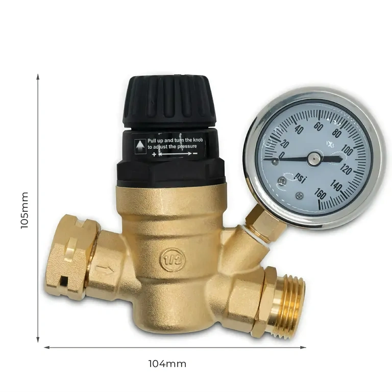 Water regulator with integrated PSI gauge Easy pressure adjustment with visible and precise PSI indicator