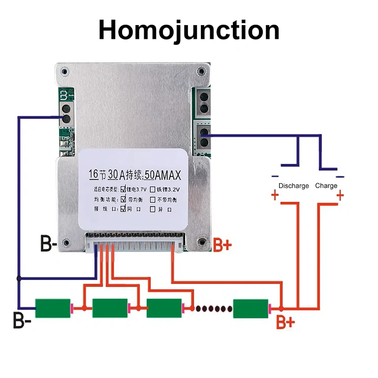 Connection diagram for 16S 60V 40A BMS